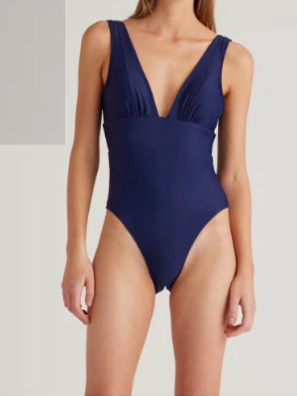 Quince Italian Plunge Deep Navy One-Piece Swimsuit